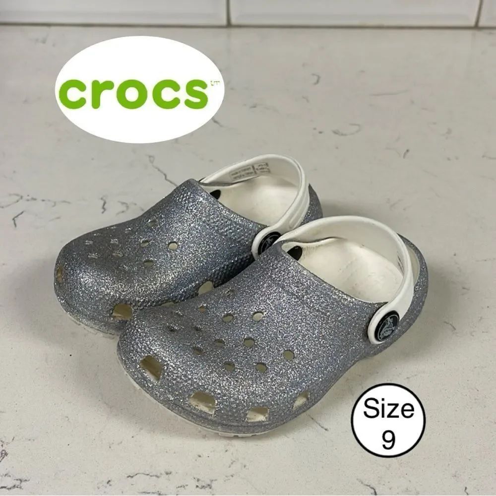 Crocs Classic Glitter Clog Little Gil’s Size 9 Silver
